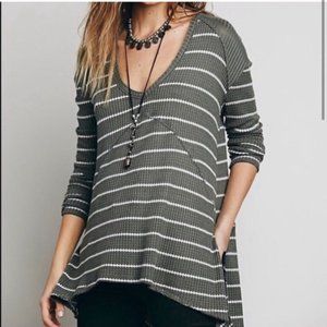 Free People Green Striped Sunset Park Thermal Top